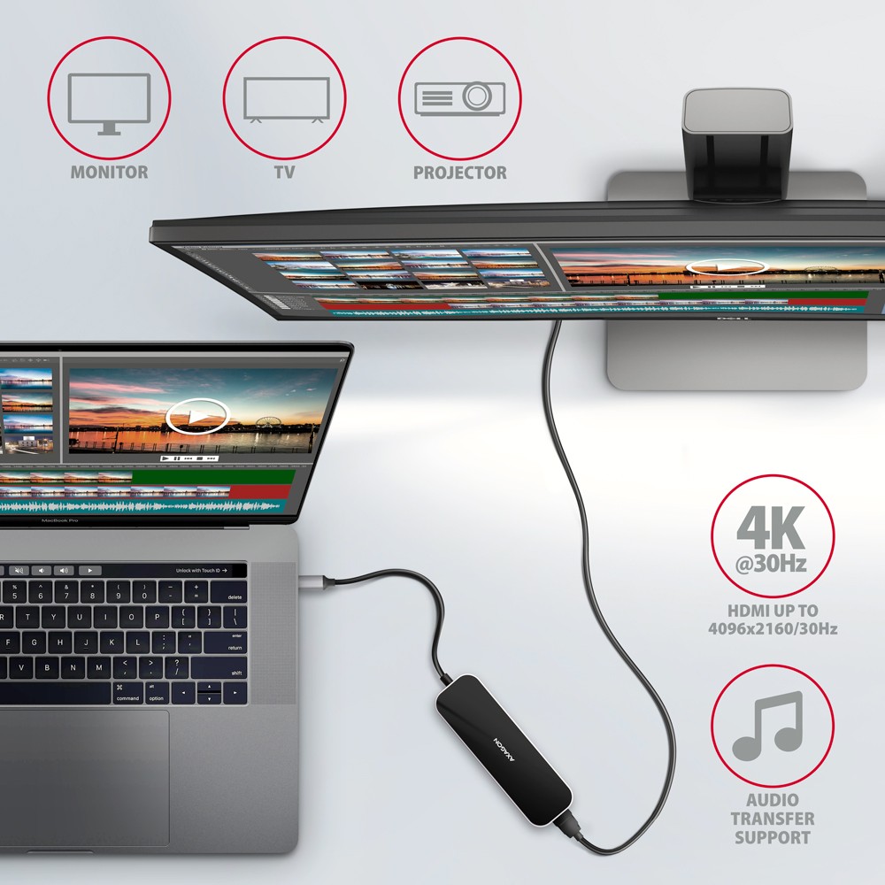 AXAGON HMC-6H4A USB-C Hub: 4x USB-A, HDMI, USB-C PD 100W 3