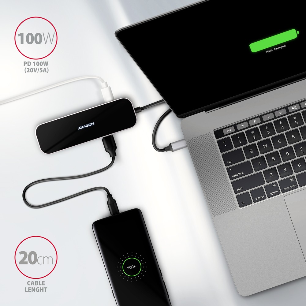 AXAGON HMC-6H4A USB-C Hub: 4x USB-A, HDMI, USB-C PD 100W 4
