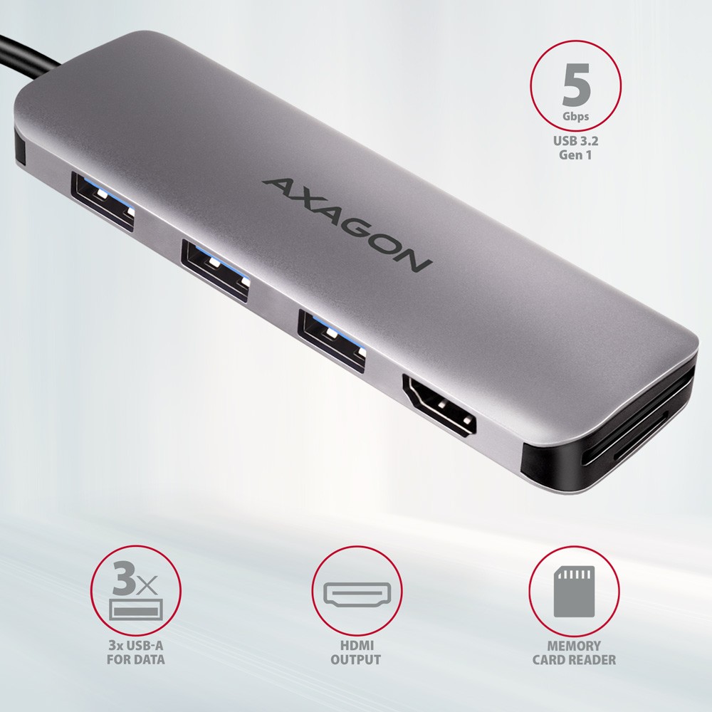 Večvratni USB hub (3x USB-A) + HDMI + SD/microSD, USB-C 3.2 Gen1 2