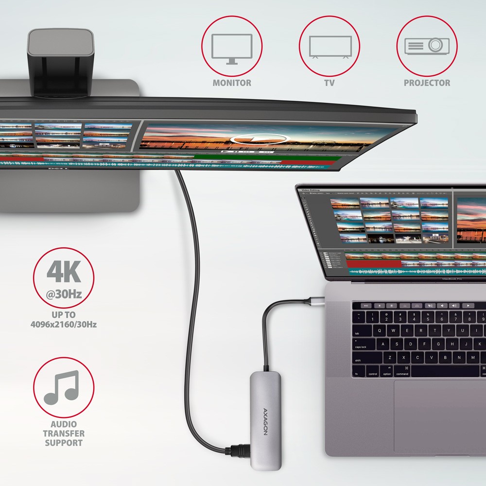 Večvratni USB hub (3x USB-A) + HDMI + SD/microSD, USB-C 3.2 Gen1 4