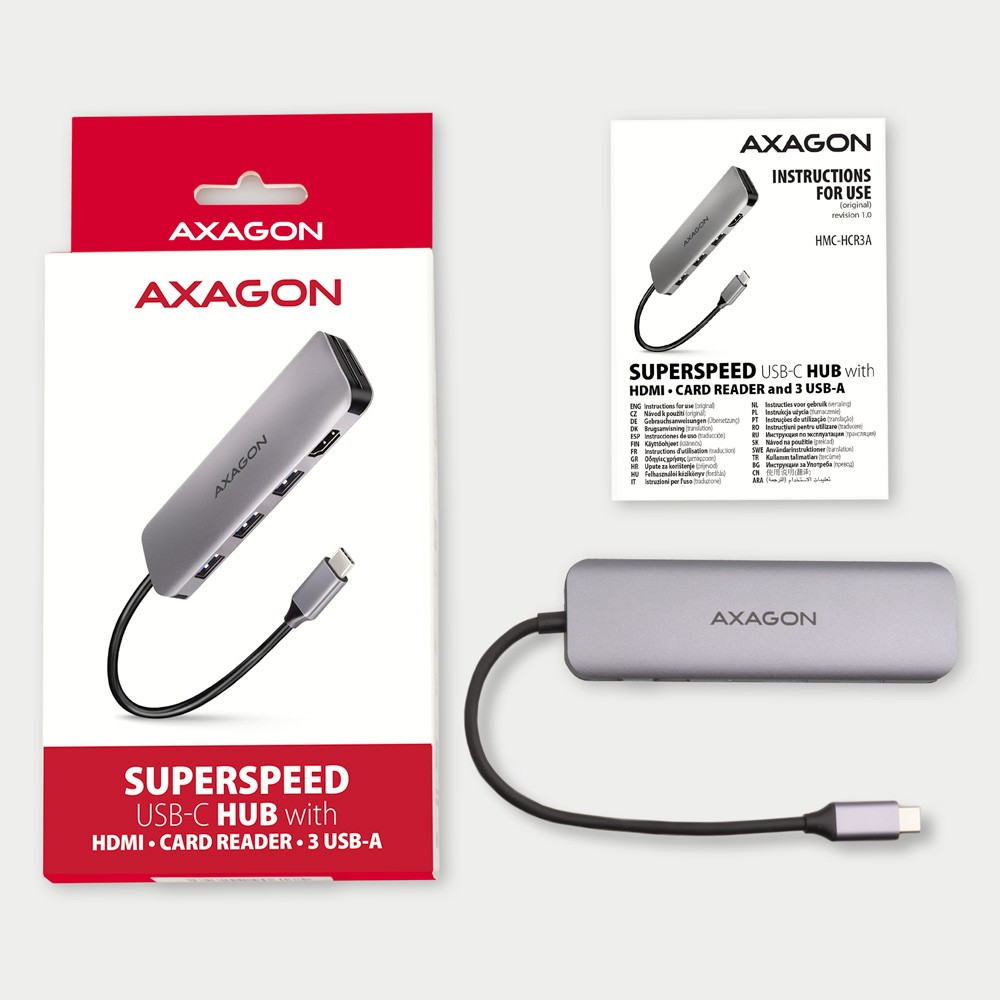 Večvratni USB hub (3x USB-A) + HDMI + SD/microSD, USB-C 3.2 Gen1 8