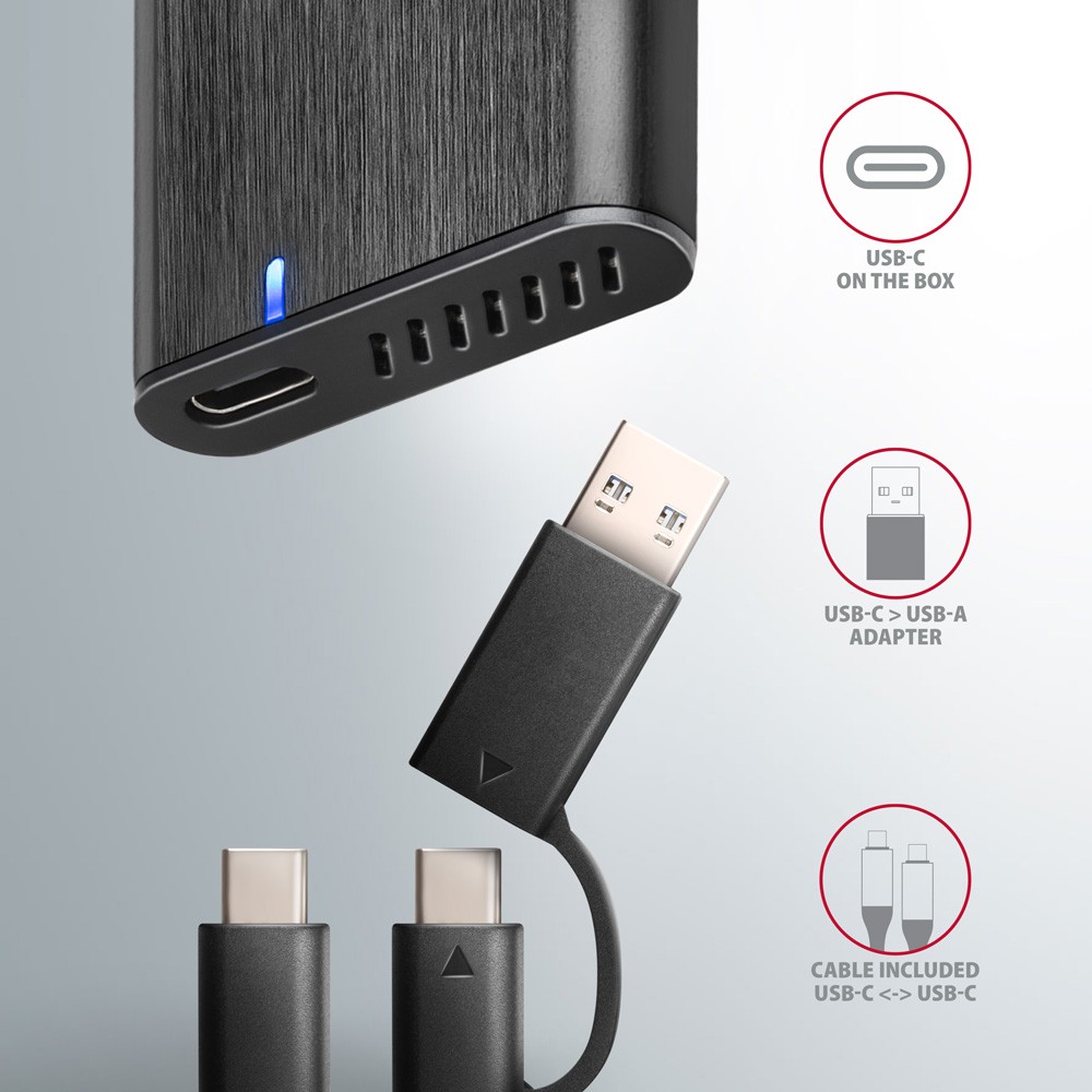 Aluminijasto ohišje za M.2 NVMe/SATA SSD (30-80mm), USB-C 3.2 Gen 2 6