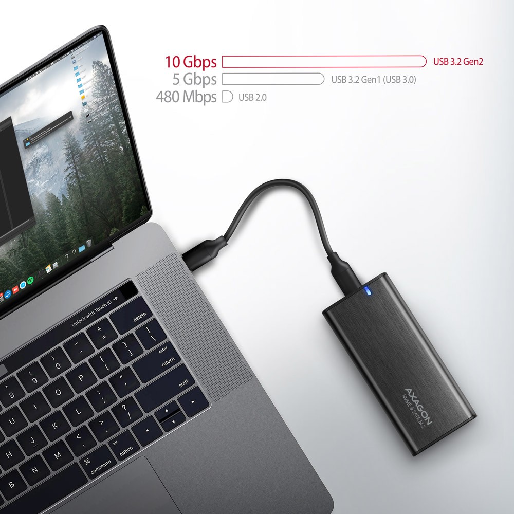 Aluminijasto ohišje za M.2 NVMe/SATA SSD (30-80mm), USB-C 3.2 Gen 2 7