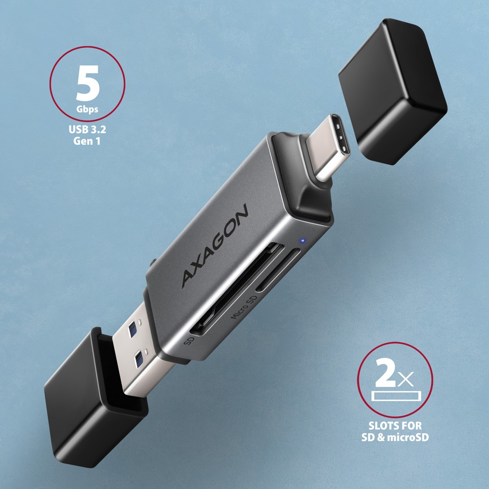 Zunanji čitalnik kartic USB 3.2 Gen 1 Type-C + Type-A, SD/microSD 2