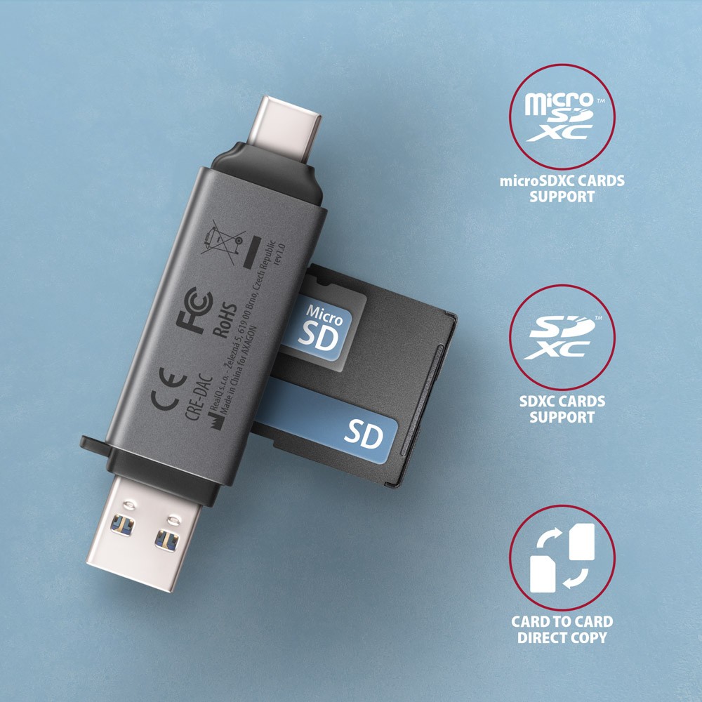 Zunanji čitalnik kartic USB 3.2 Gen 1 Type-C + Type-A, SD/microSD 3
