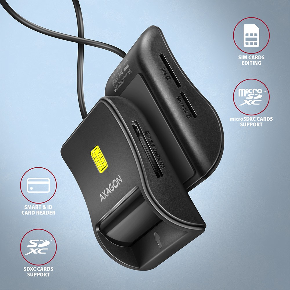 Čitalnik kartic CRE-SM3SD: ID, SD/microSD, SIM, USB 2