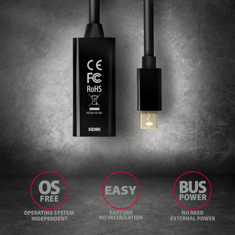 AXAGON RVDM-HI14N Aktivni pretvornik Mini DisplayPort v HDMI 1.4 5