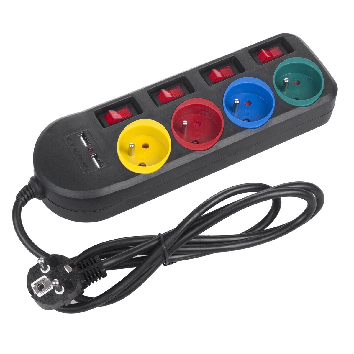 Razdelilnik z 4 vtičnicami in 2xUSB dvojnim stikalom, MCE229B, črn 2
