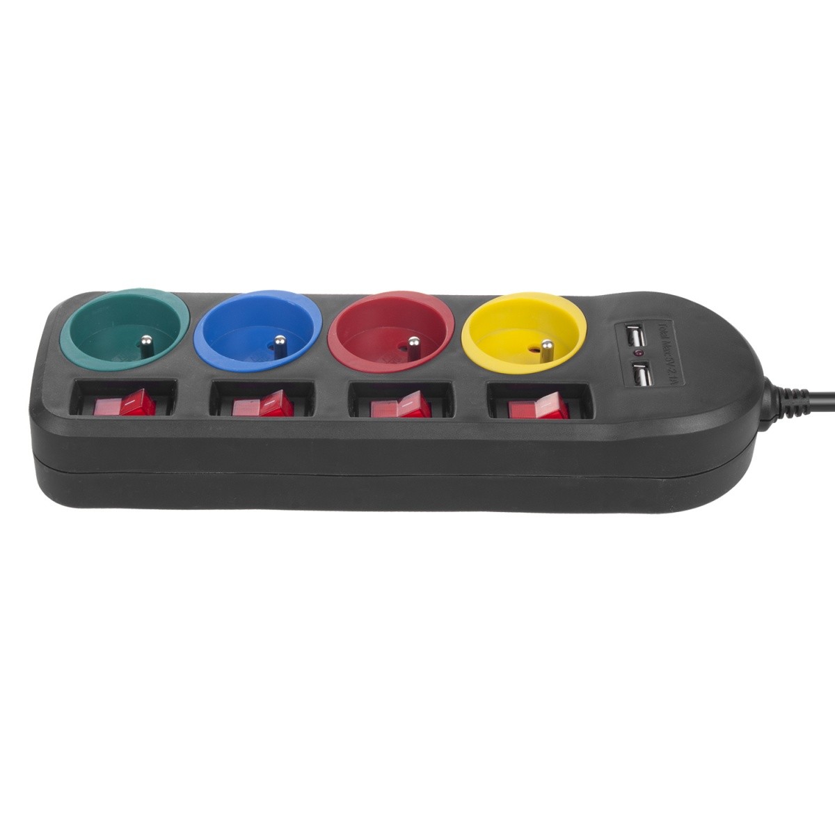 Razdelilnik z 4 vtičnicami in 2xUSB dvojnim stikalom, MCE229B, črn 3