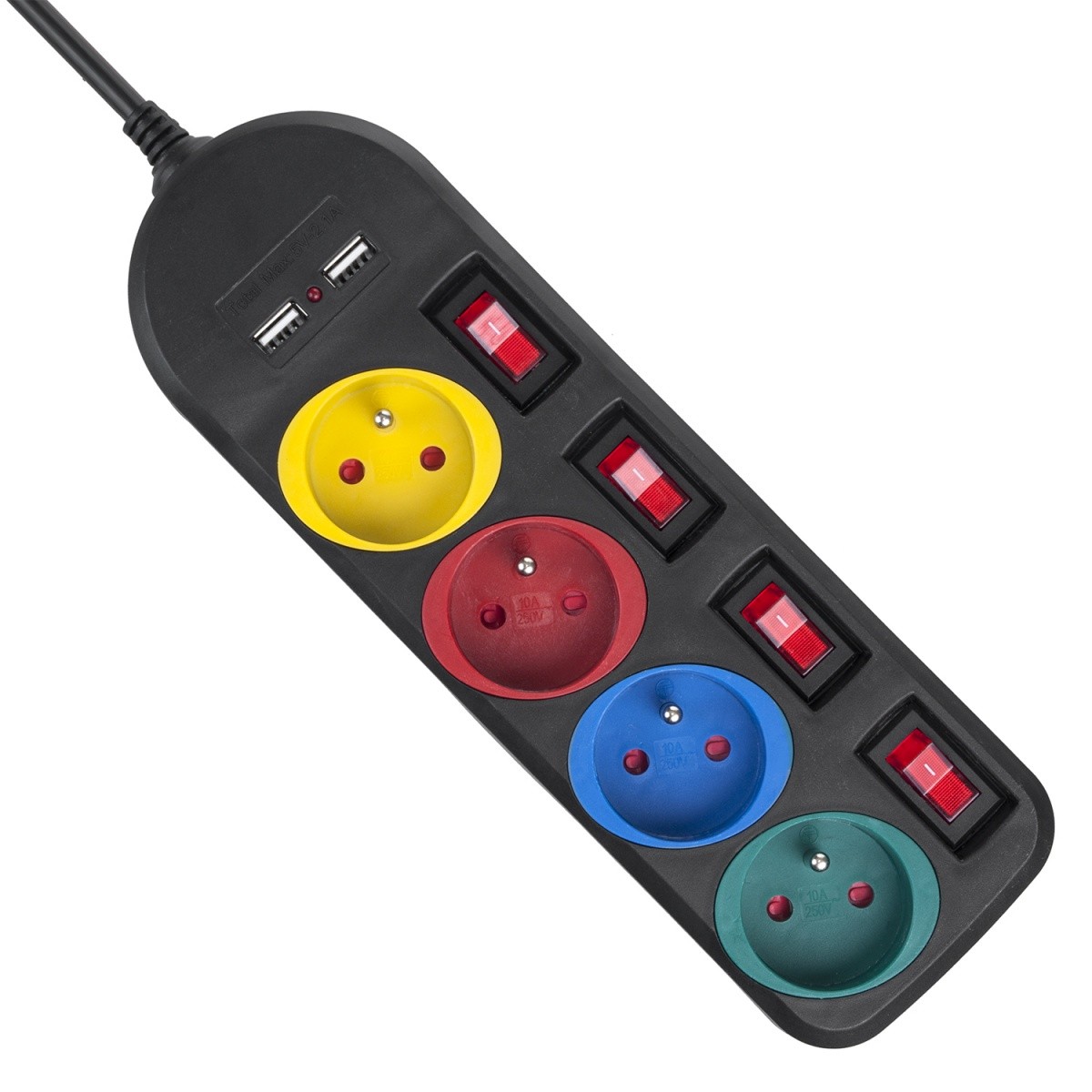 Razdelilnik z 4 vtičnicami in 2xUSB dvojnim stikalom, MCE229B, črn 4