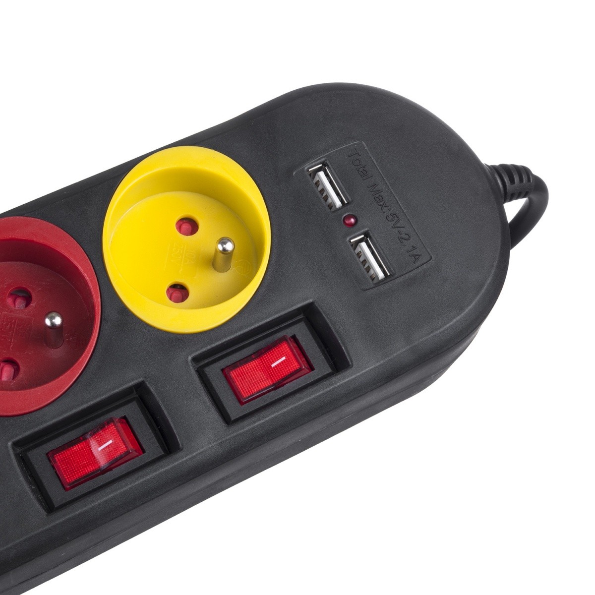 Razdelilnik z 4 vtičnicami in 2xUSB dvojnim stikalom, MCE229B, črn 5