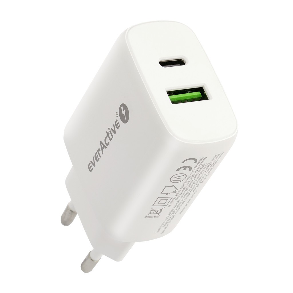 USB/USB-C polnilnik QC3.0, 25W, bela