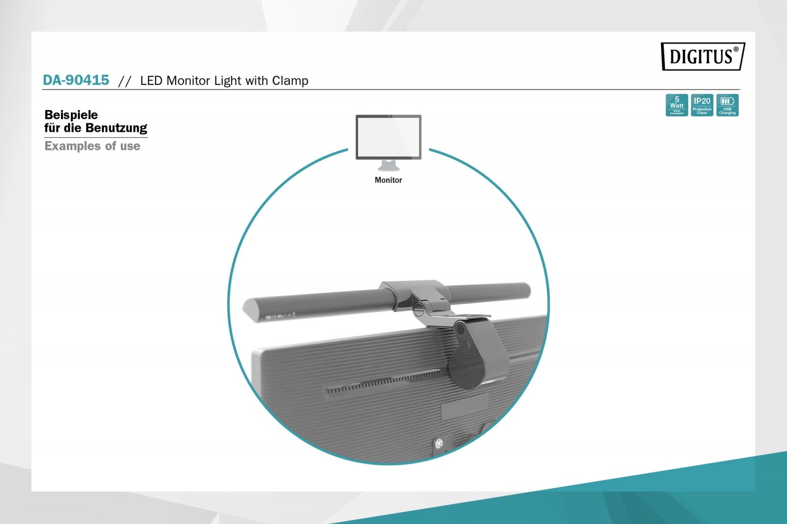 LED svetilka za monitor, 5W, 250lm, črna 6