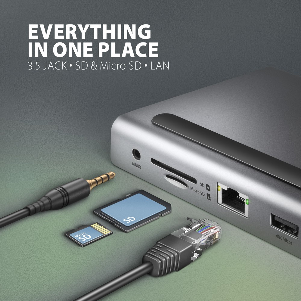 Večportni USB-C hub 11v1, HDMI 4K, PD 100W, GLAN 7