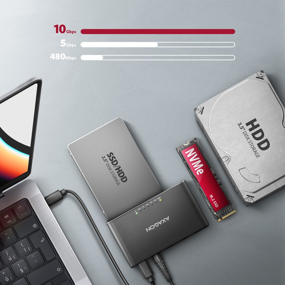 Axagon ADSA-CC klonirni master za SSD/HDD, USB-C 10Gbps, črn 4