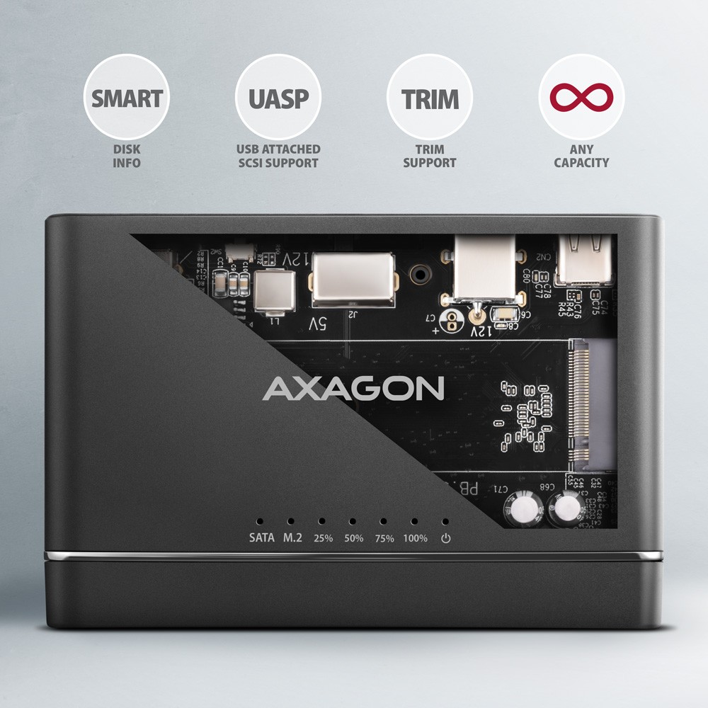 Axagon ADSA-CC klonirni master za SSD/HDD, USB-C 10Gbps, črn 6