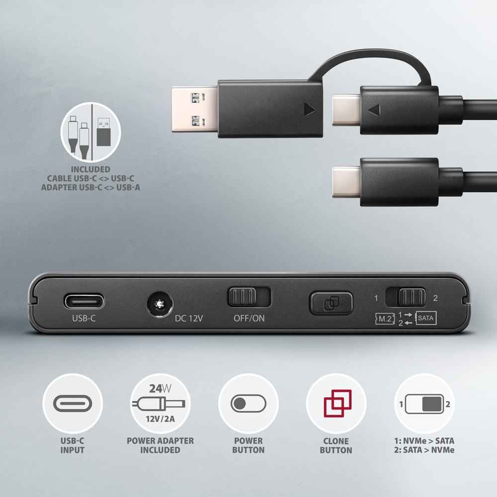 Axagon ADSA-CC klonirni master za SSD/HDD, USB-C 10Gbps, črn 7