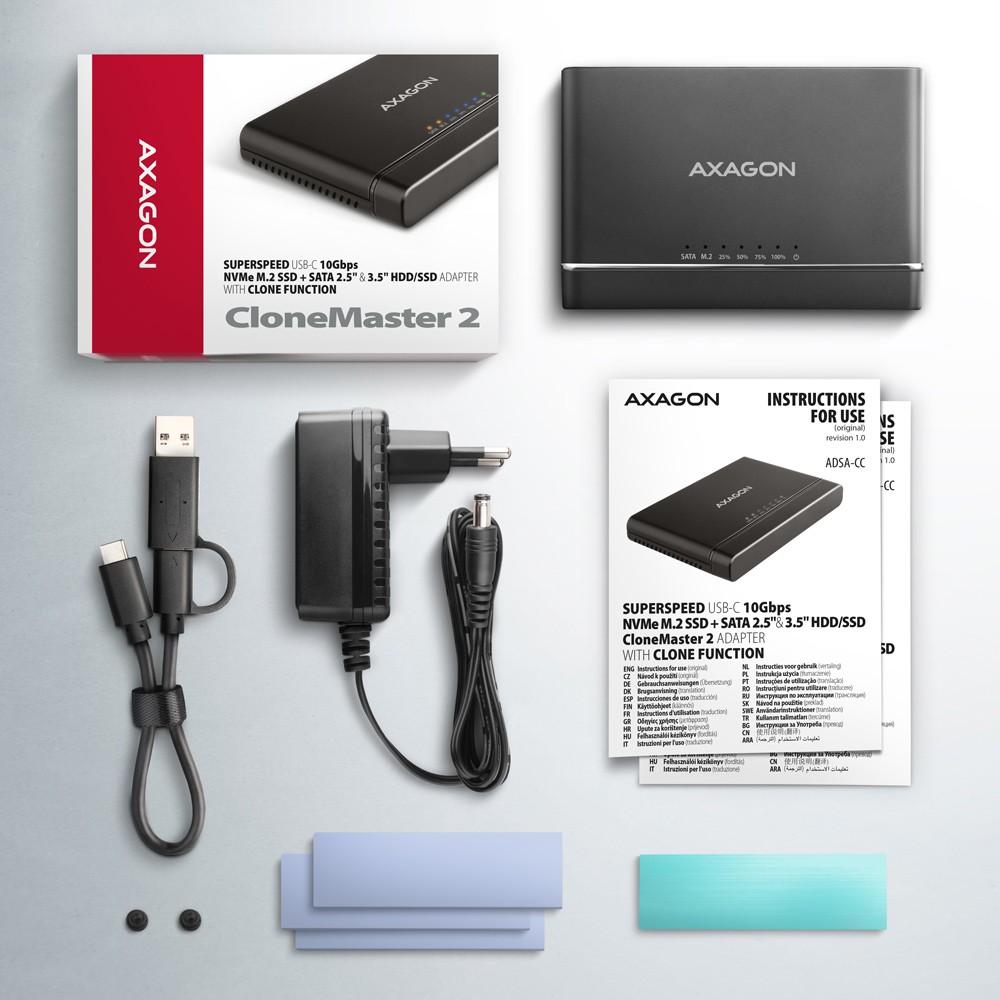 Axagon ADSA-CC klonirni master za SSD/HDD, USB-C 10Gbps, črn 8