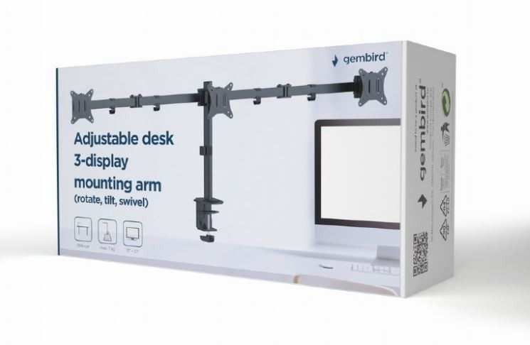 Stojalo za tri monitore, pisarniško, nastavljivo, 17-27 palcev, do 7 kg 2