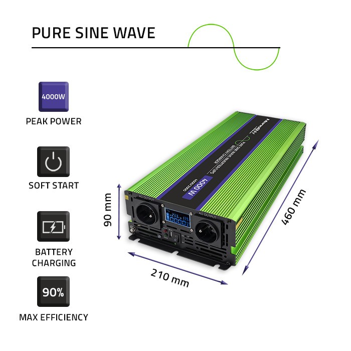 Pretvornik napetosti Monolith UPS, 2000W/4000W, 12V na 230V, čisti sinus 5