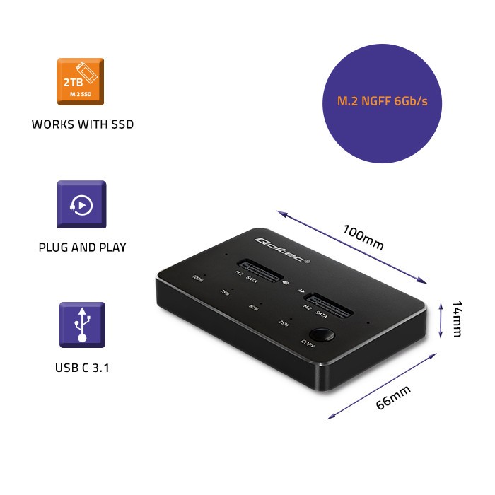 Dvojna M.2 SATA SSD priklopna postaja, USB-C 3