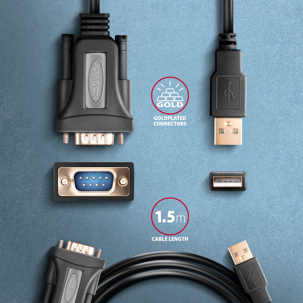 Adapter USB 2.0 na RS-232 (serijski port), 1.5m kabel, čip FTDI 5