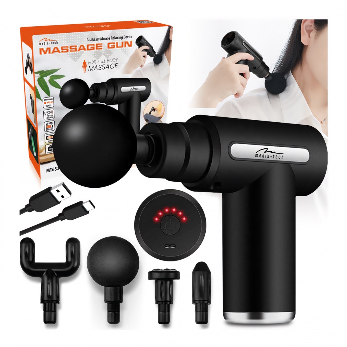 Media-Tech pištola za masažo MASSAGE GUN MT6521 (4 nastavki)