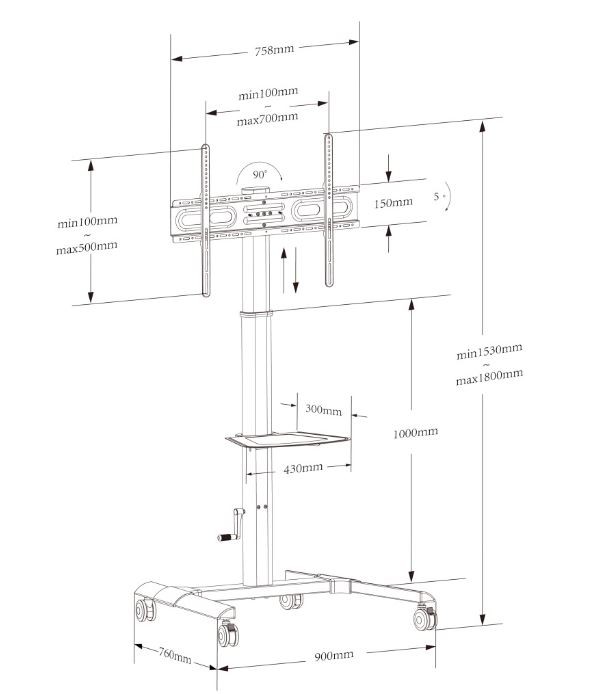 Mobilno stojalo za LCD/LED TV 32-70", 40 kg, s polico, Techly 3