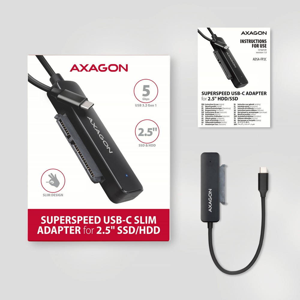 AXAGON ADSA-FP2C Adapter USB-C na SATA III 6Gbps za 2.5" HDD/SSD 6