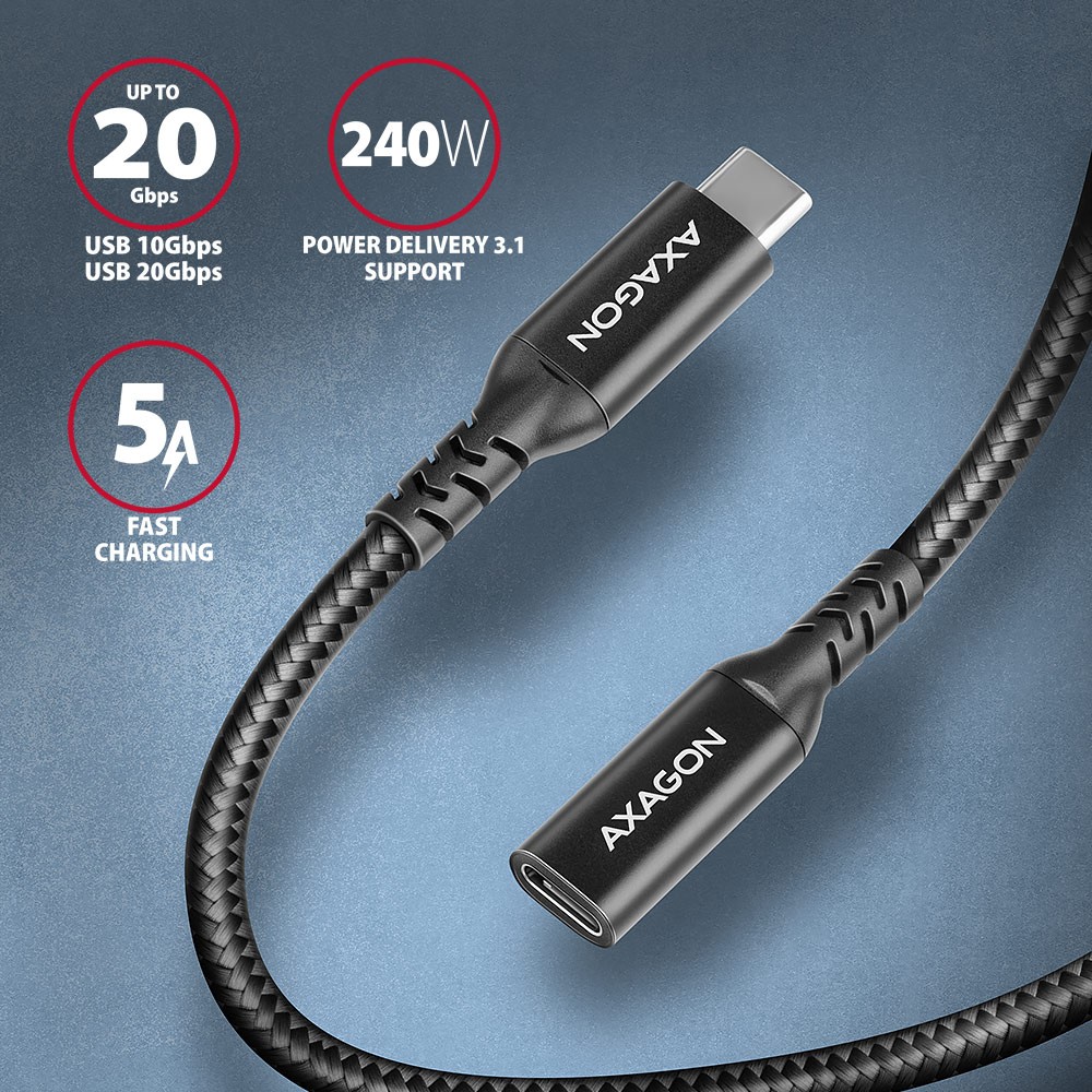 AXAGON BUCM32-CF05AB USB-C podaljšek 20Gbps, PD 240W, 0.5m 2