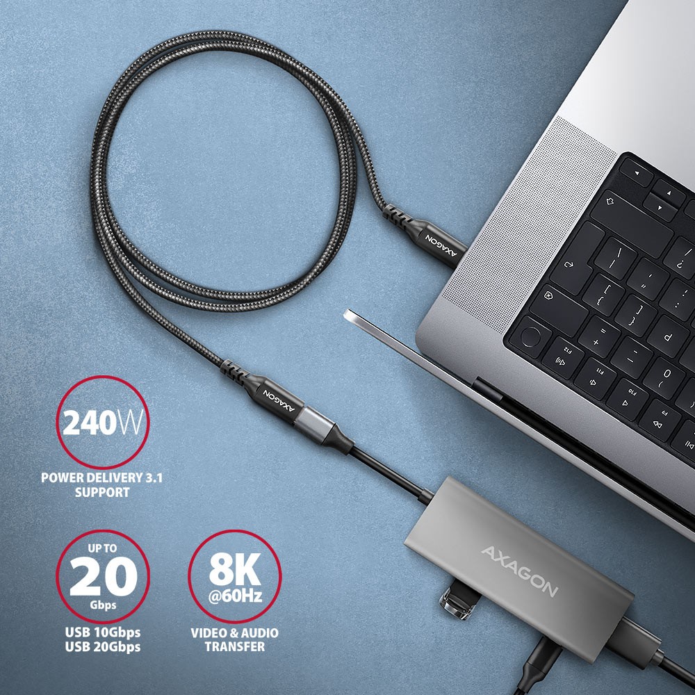 AXAGON BUCM32-CF05AB USB-C podaljšek 20Gbps, PD 240W, 0.5m 4