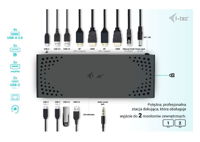 Postaja USB-C/Thunderbolt 3, Dual Display, 100W PD 7