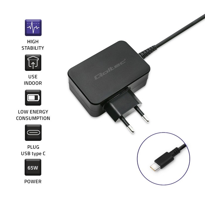 Omrežni polnilnik 65W USB-C PD, 5-20V, 3.3A, črn 3