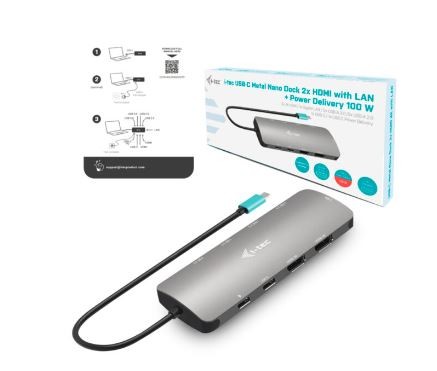 USB-C Docking Station Metal Nano z 2x HDMI, PD 100W 3