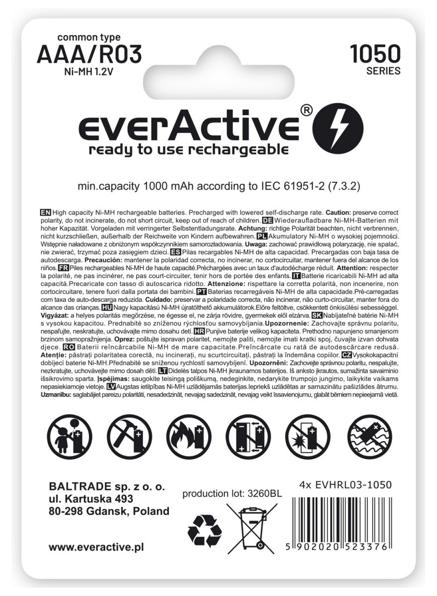 EverActive Ni-MH akumulatorji AAA 550 mAh, Infinity Line, pripravljeni za uporabo (4 kosi) 2
