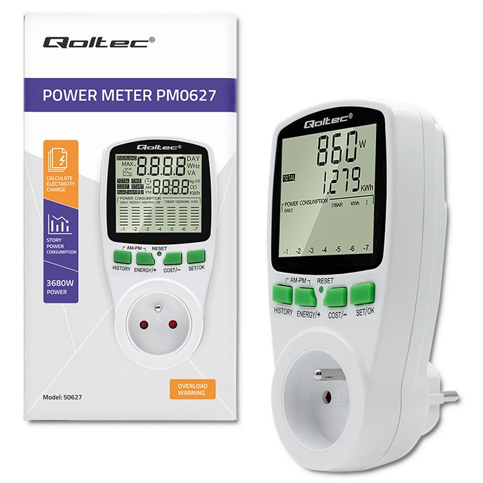 Merač porabe energije PM0627, 3680W, 16A, LCD 2