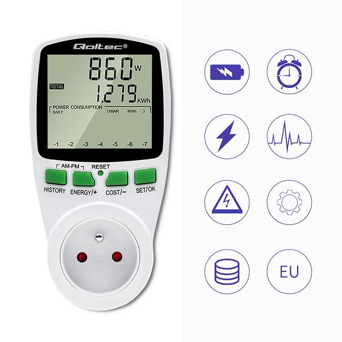 Merač porabe energije PM0627, 3680W, 16A, LCD 5