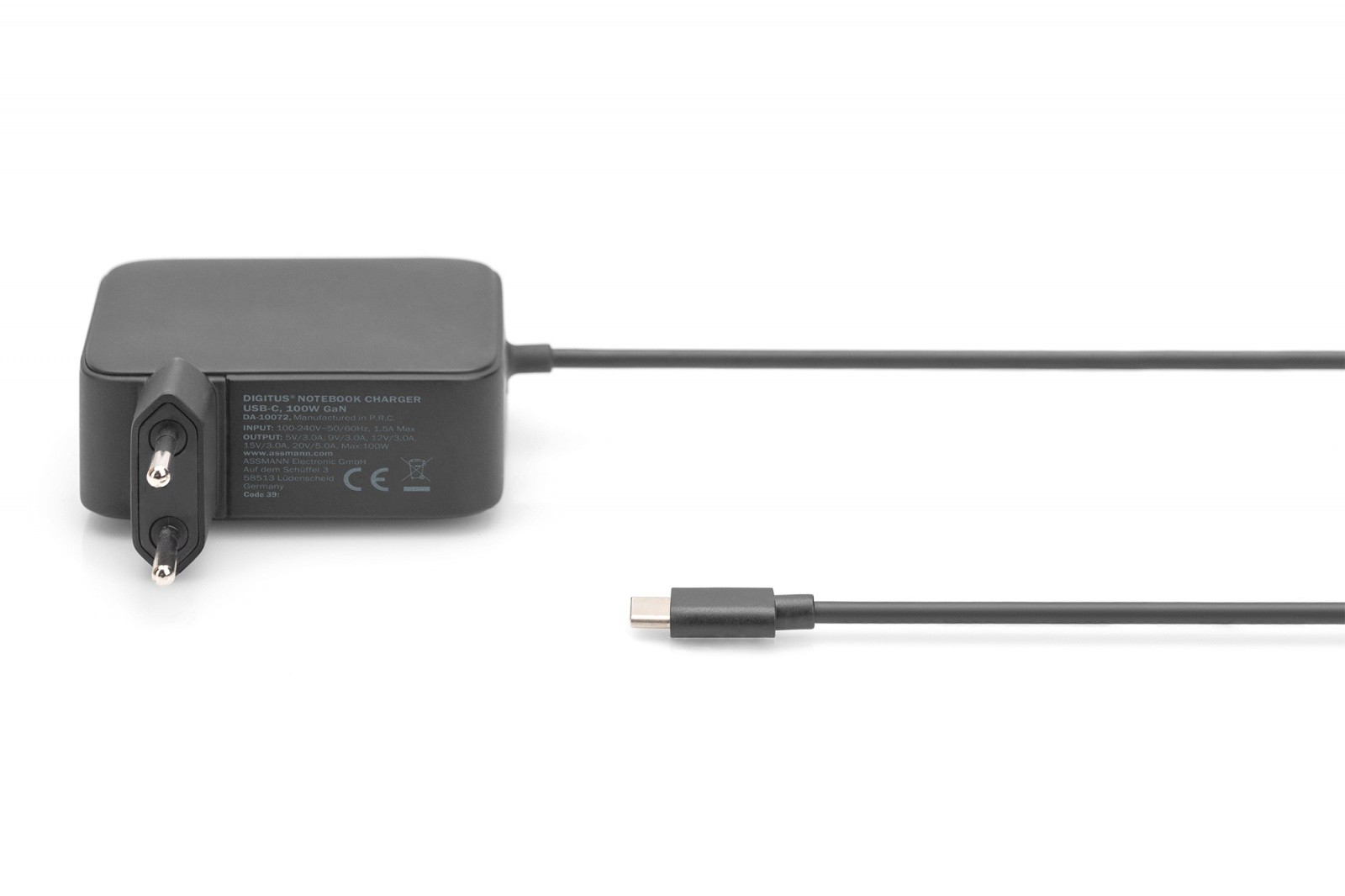 Omrežni polnilnik USB-C PD 3.0 100W GaN, s kablom 1,2 m, črn 2