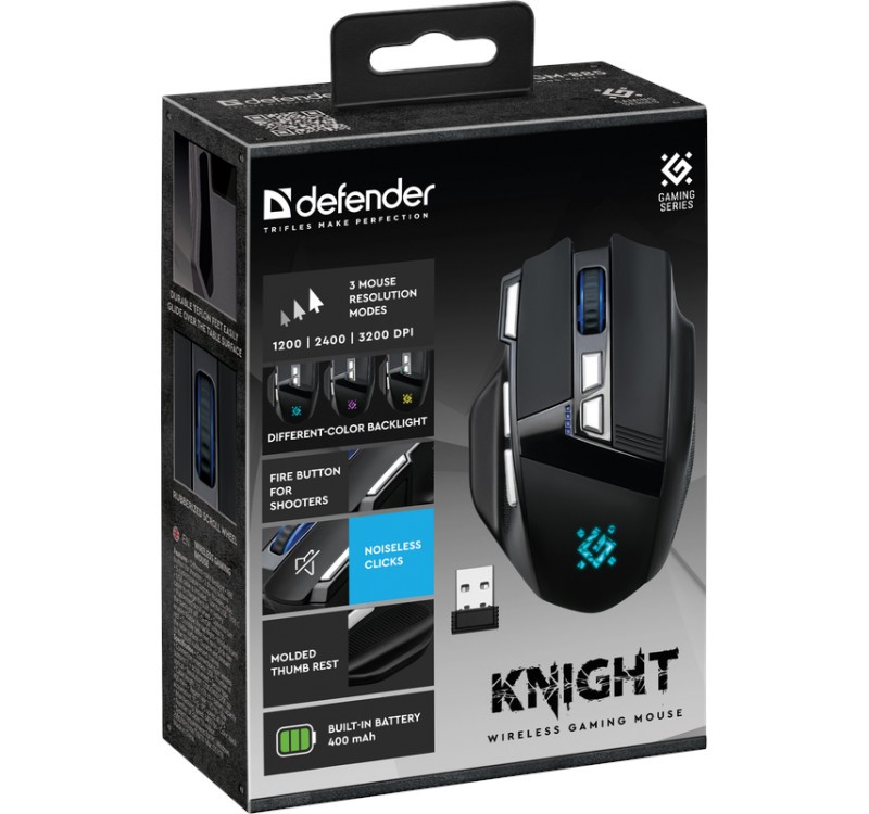 Brezžična gaming miška Knight GM-885, 3200DPI, črna 3