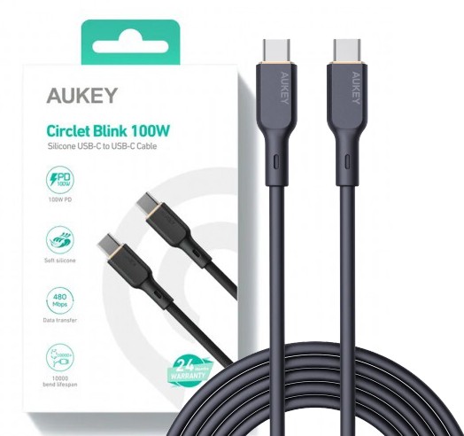 USB-C v USB-C kabel 1m, 100W PD, 5A, silikonski - črn