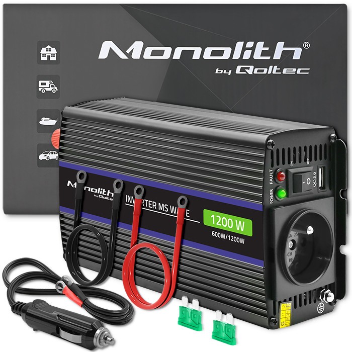 Pretvornik napetosti Monolith 1200W | 12V na 230V | 600/1200W | USB 2