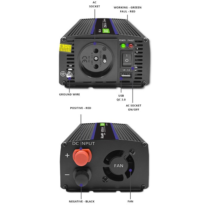 Pretvornik napetosti Monolith 1200W | 12V na 230V | 600/1200W | USB 6