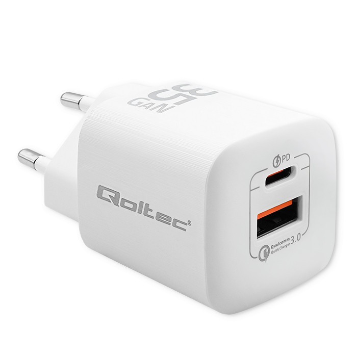 35W GaN ULTRA omrežni polnilnik | USB-C PD | USB-A | Bela
