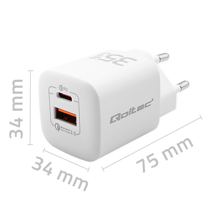 35W GaN ULTRA omrežni polnilnik | USB-C PD | USB-A | Bela 2