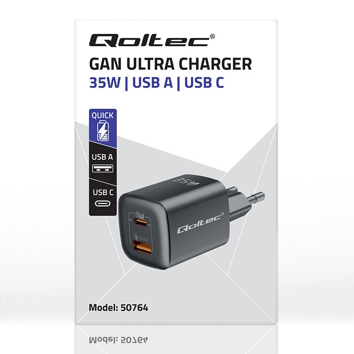 35W GaN ULTRA omrežni polnilnik | USB-C PD | USB-A | Črna 3
