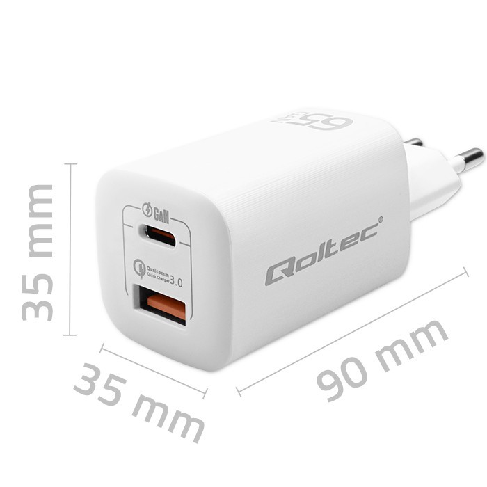 65W GaN ULTRA omrežni polnilnik | USB-C PD | USB-A QC 3.0 | Bela 2