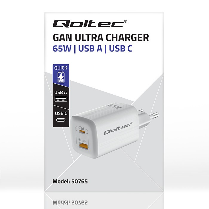 65W GaN ULTRA omrežni polnilnik | USB-C PD | USB-A QC 3.0 | Bela 3