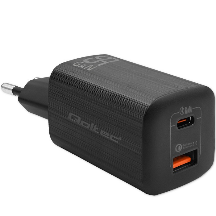 65W GaN ULTRA omrežni polnilnik | USB-C PD | USB-A | Črna