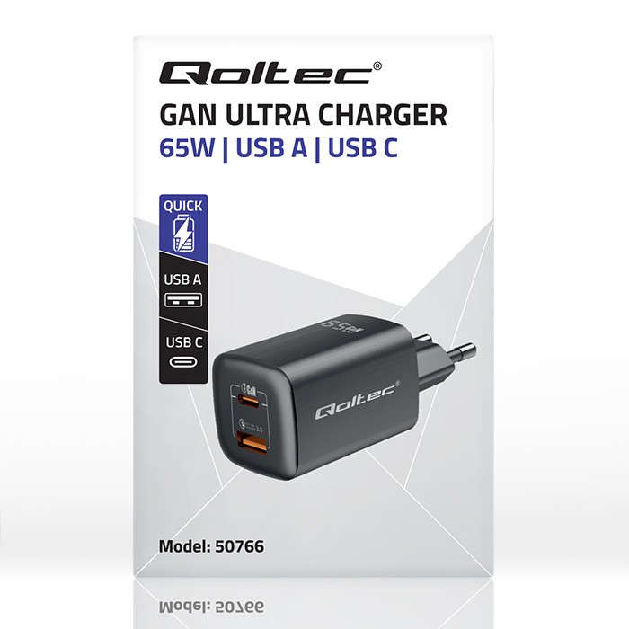 65W GaN ULTRA omrežni polnilnik | USB-C PD | USB-A | Črna 3