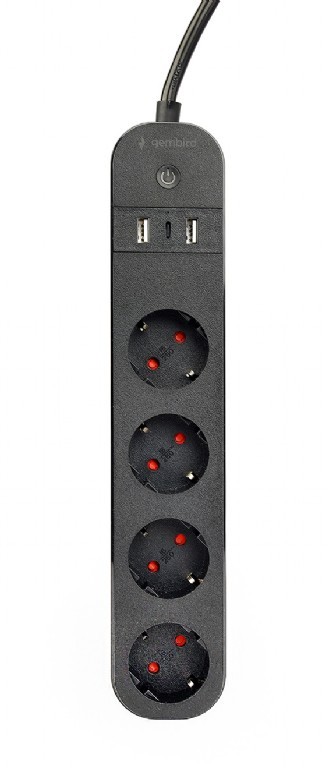 Pametna napajalna letev Tuya | 4xSchuko | 2xUSB-A | 1xUSB-C | Črna